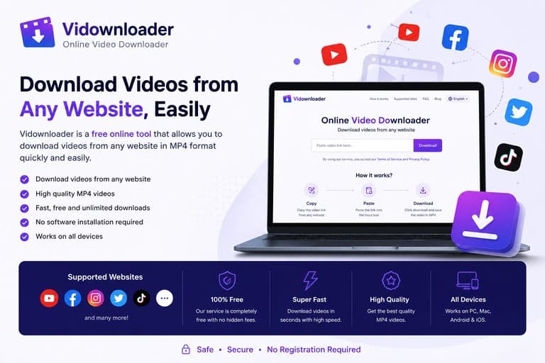 Vidownloader online video downloader for MP4 video and MP3 audio